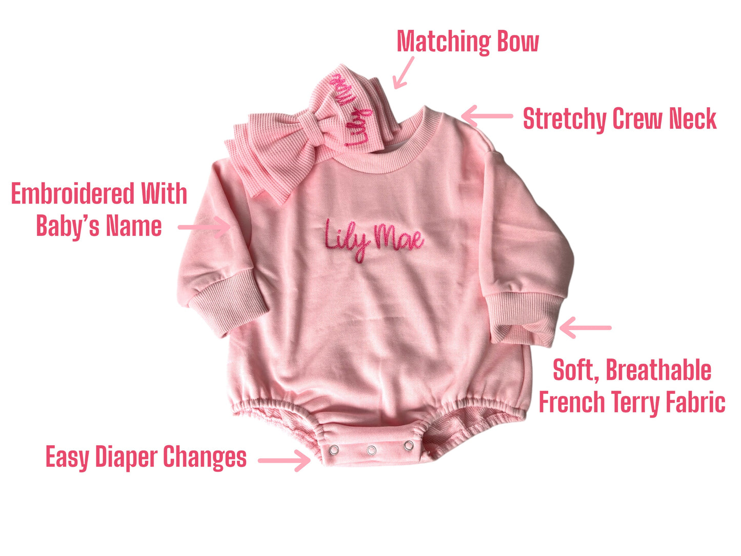 Personalized Sweatshirt Bubble Romper & Bow