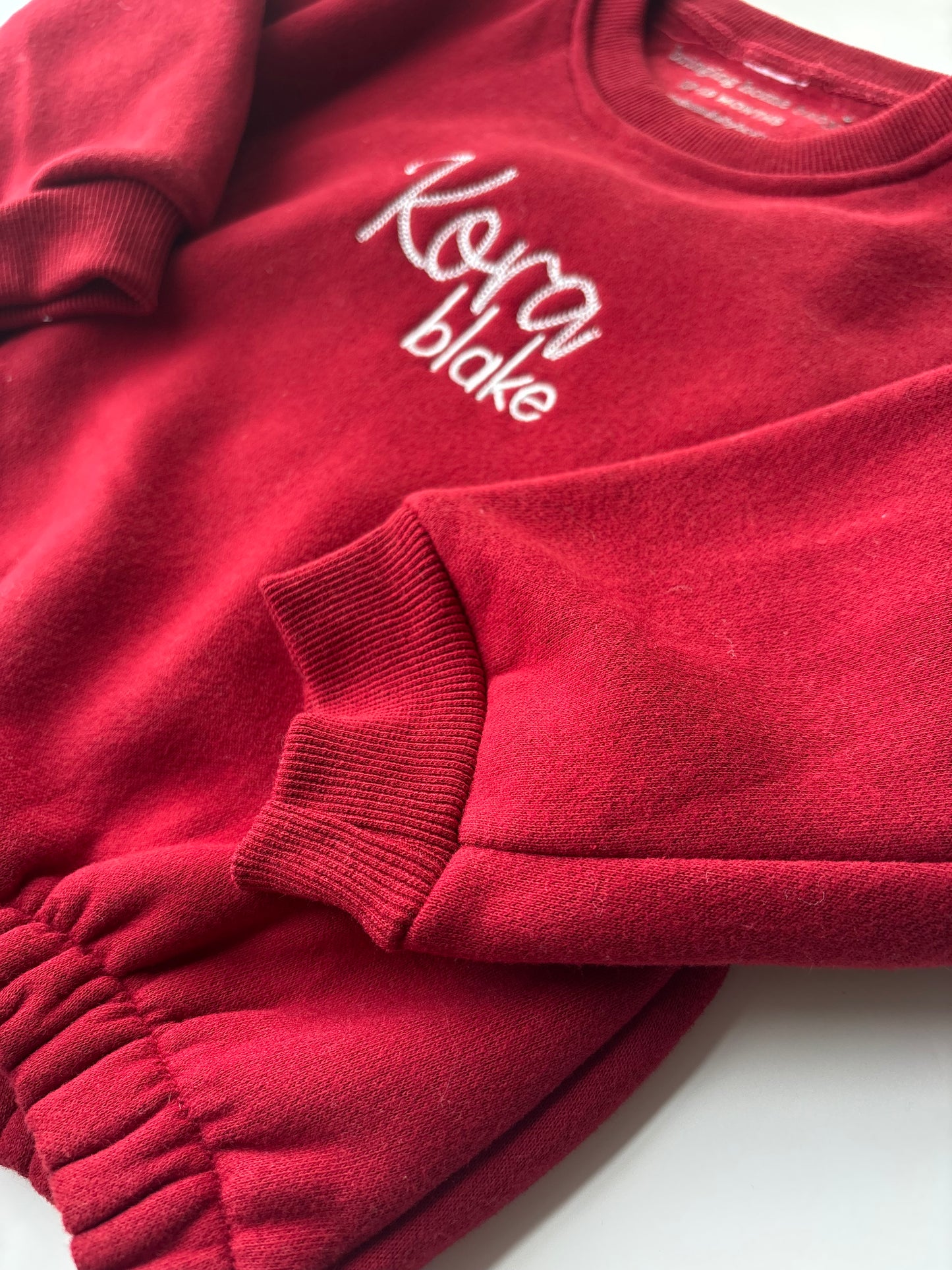 Red Christmas Sweatshirt Bubble Romper & Organic Cotton Bow Set