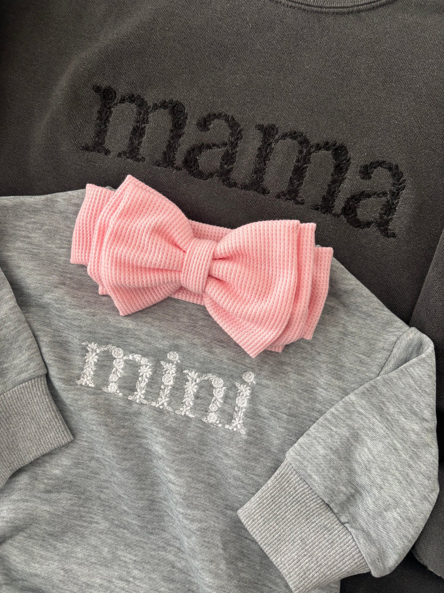 Personalized sweatshirt bubble romper, matching bow headband, baby outfit, embroidered baby romper, toddler bubble, baby bubble sweatshirt