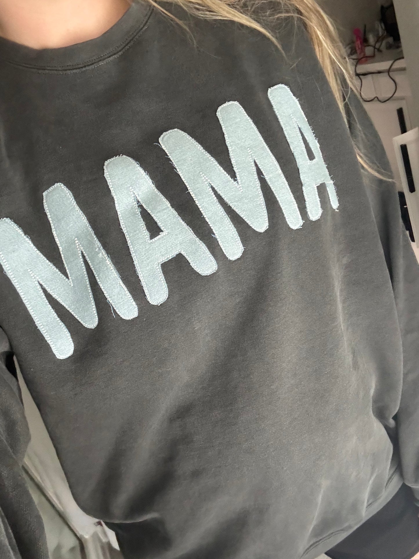 Mama Frayed Denim Sweatshirt