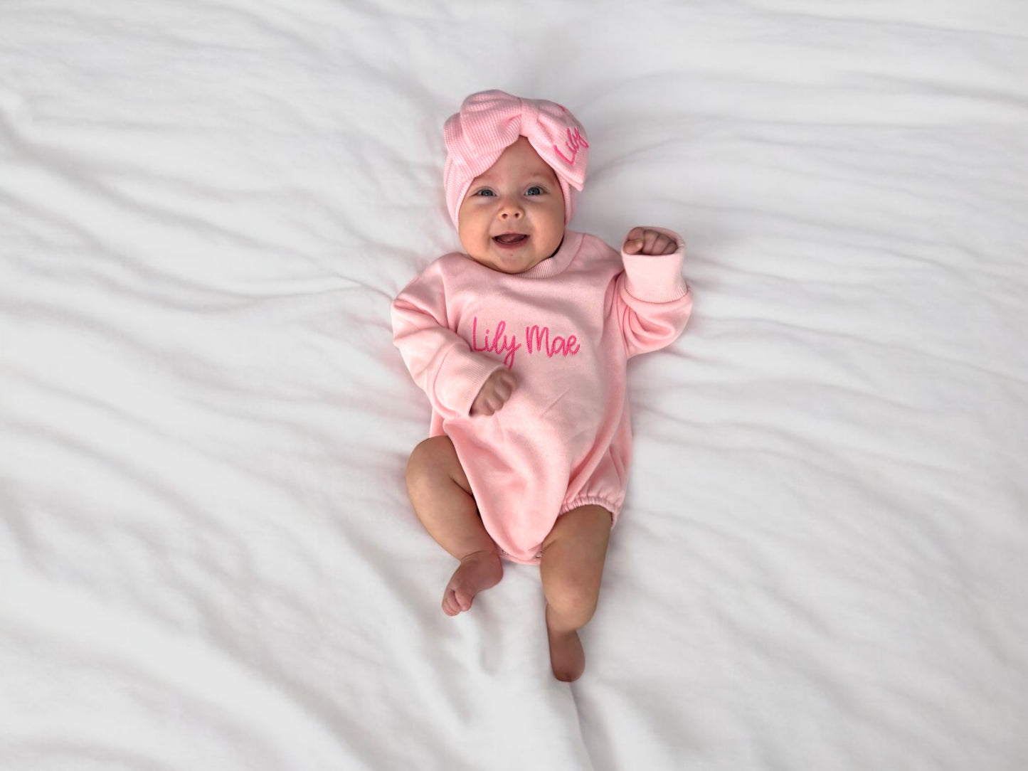 Personalized Sweatshirt Bubble Romper & Bow