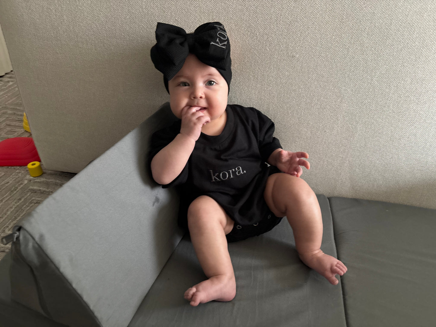 Personalized Black Tee Romper & Bow Set