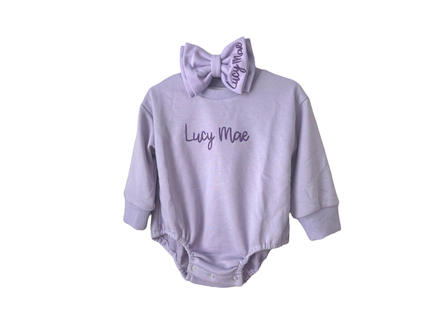 Personalized Sweatshirt Bubble Romper & Bow