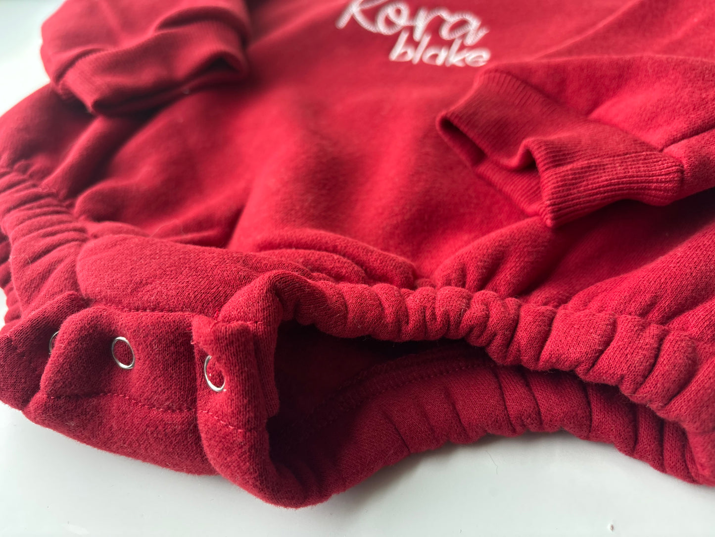 Red Christmas Sweatshirt Bubble Romper & Organic Cotton Bow Set
