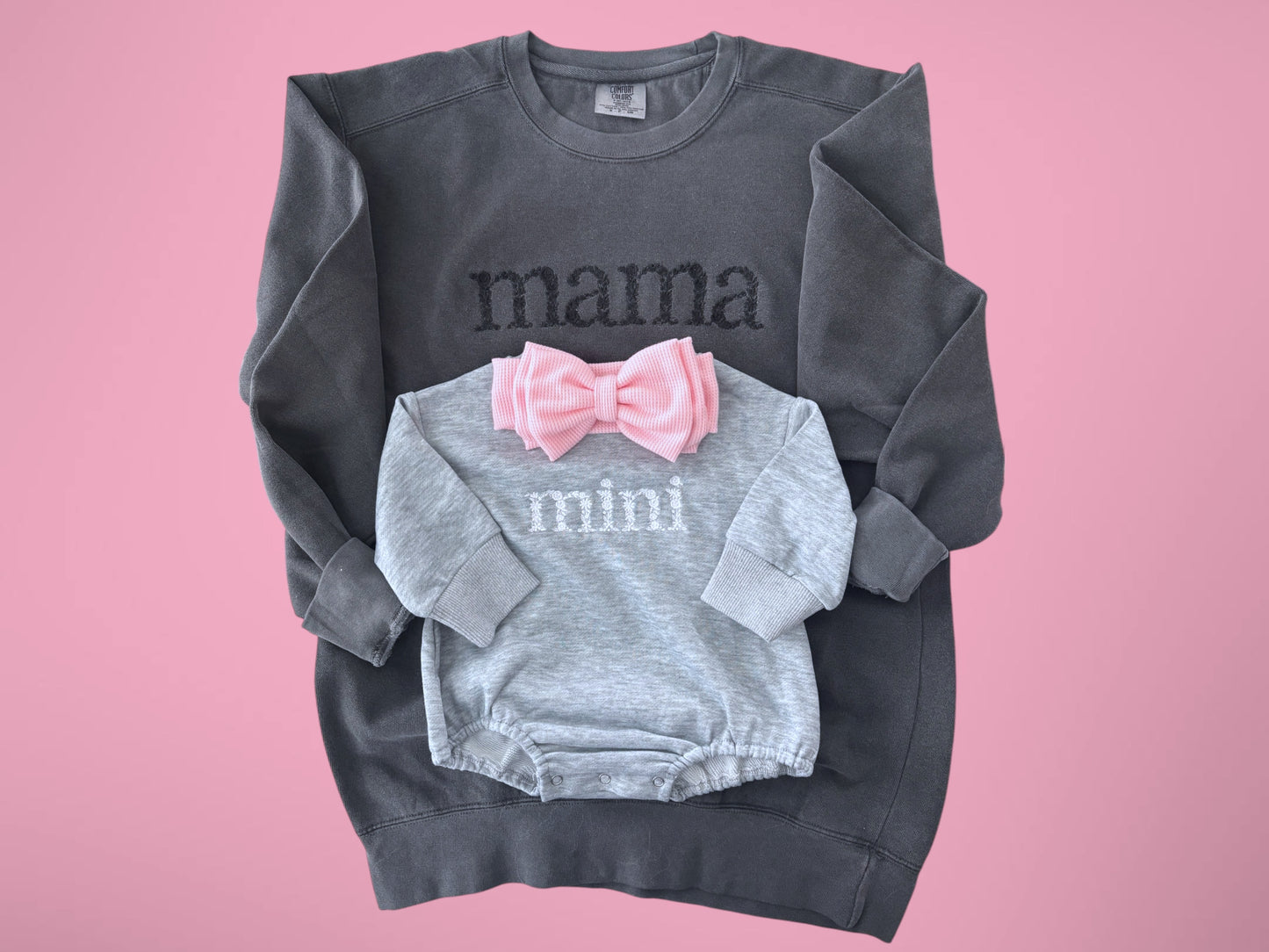Personalized sweatshirt bubble romper, matching bow headband, baby outfit, embroidered baby romper, toddler bubble, baby bubble sweatshirt