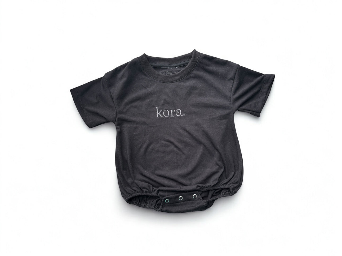 Personalized Black Tee Romper & Bow Set
