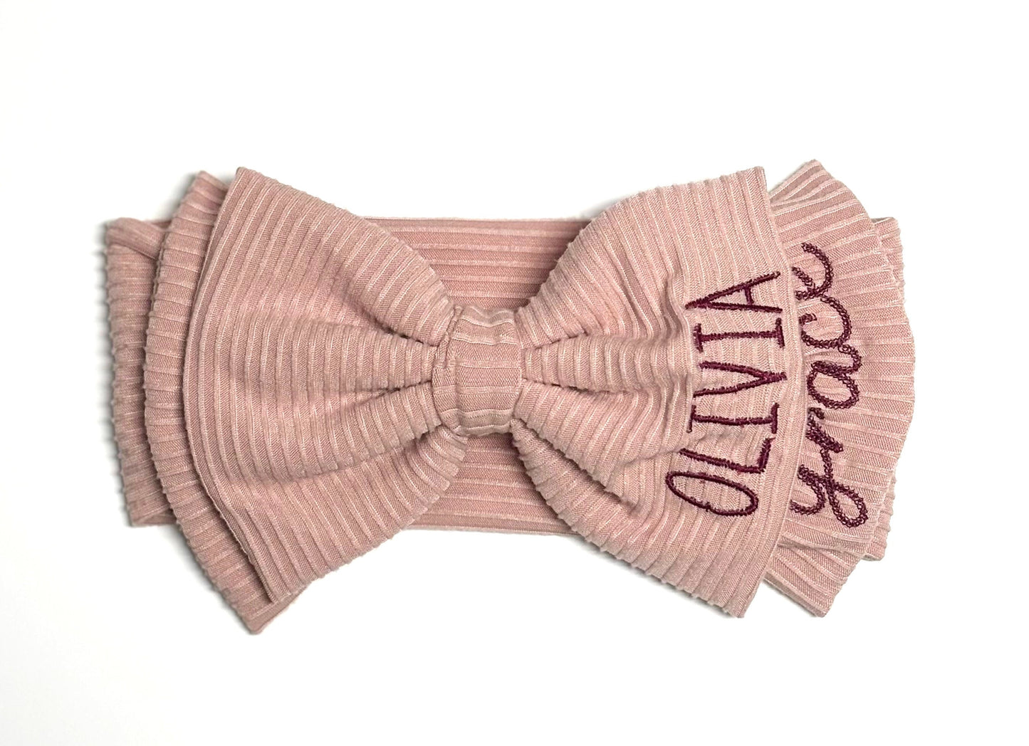 Personalized Bow Headband for newborn infant and toddler girls with first and middle name Custom Stretchy headband monogrammed bow