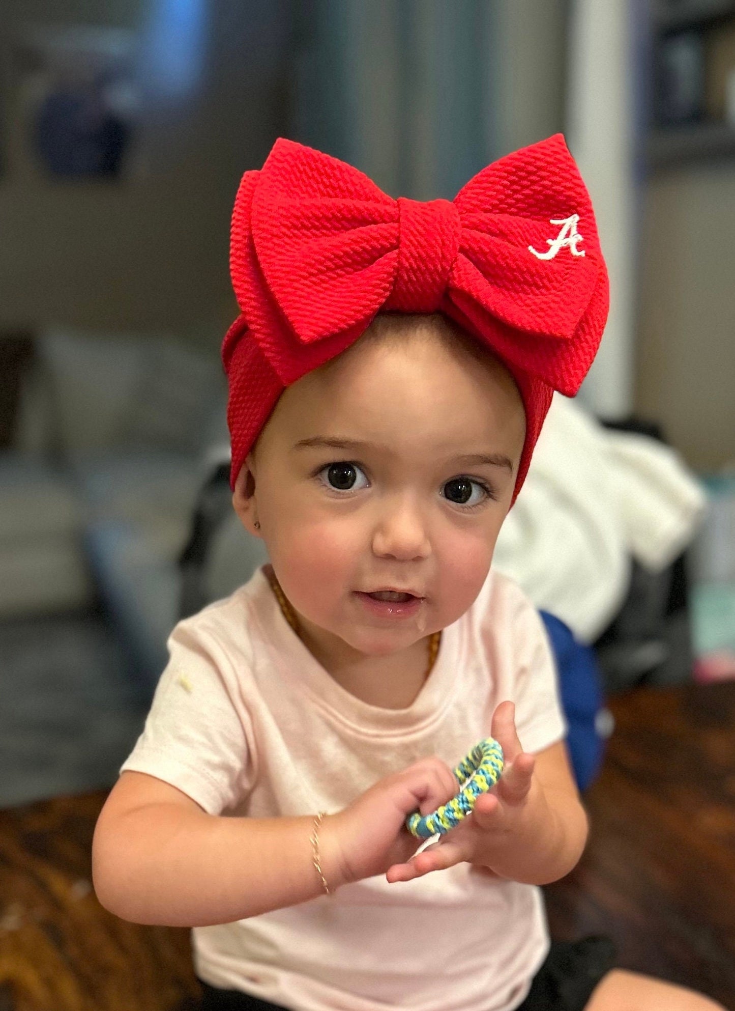Game Day Bow Headband for Newborn, infant or toddler with Baby girl name or team logo Custom Stretchy headband monogrammed bow