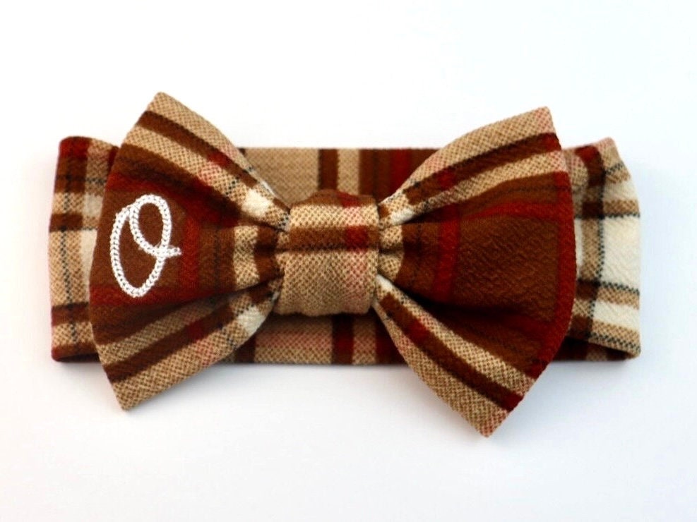 Fall Bow Headband Gift Set personalized with Baby girl name. Custom baby gift with stretchy headband monogrammed bows for baby