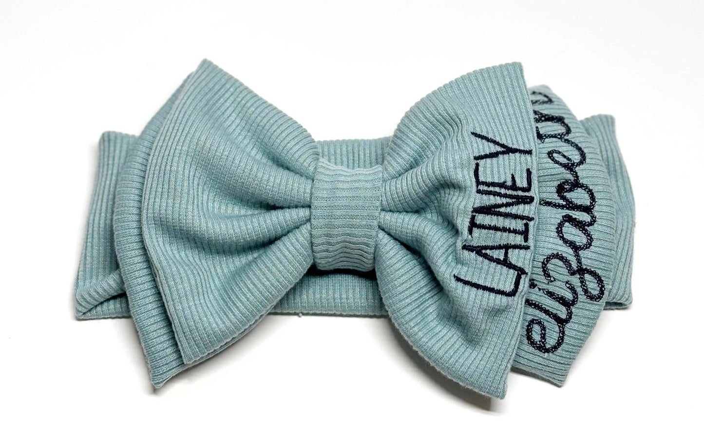 Personalized Bow Headband for newborn infant and toddler girls with first and middle name Custom Stretchy headband monogrammed bow
