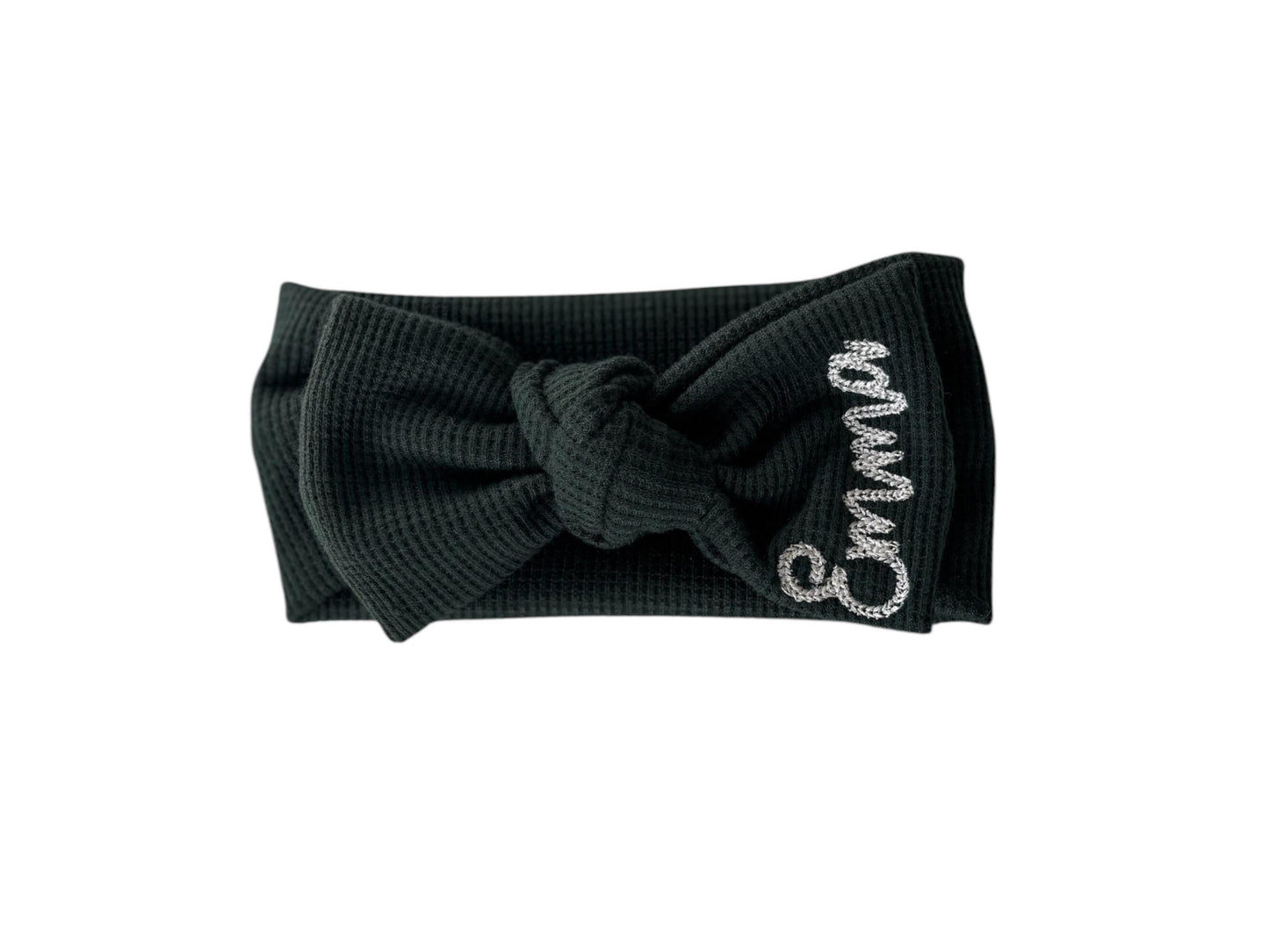 Custom Top Knot Bow, monogram bow, hunter green waffle knit, Personalized baby gift, baby girl gift, newborn baby gift, waffle top knot,