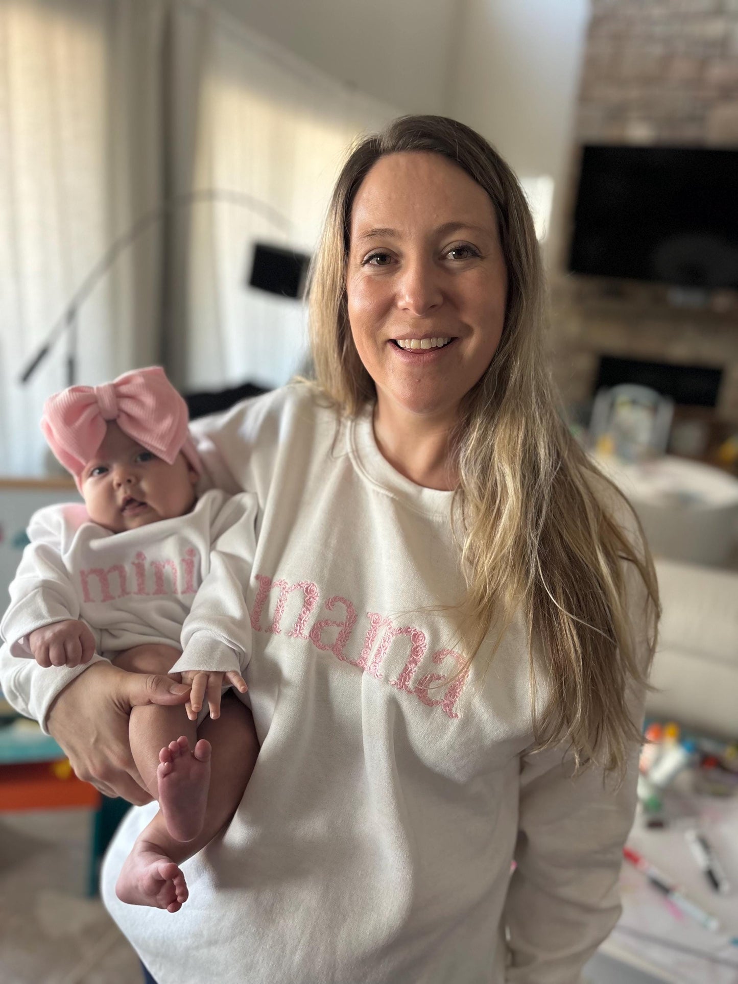 Personalized sweatshirt bubble romper, matching bow headband, baby outfit, embroidered baby romper, toddler bubble, baby bubble sweatshirt