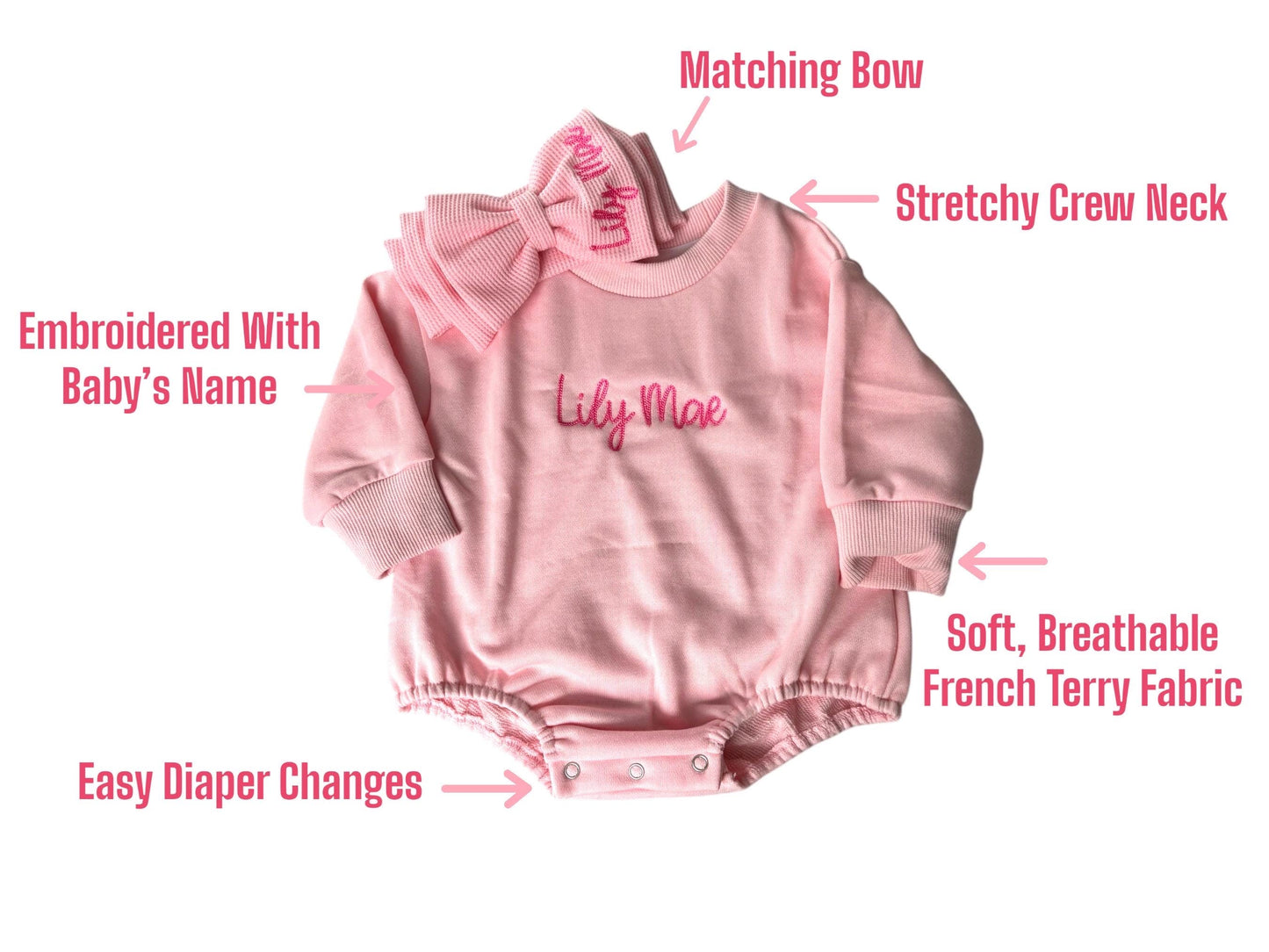 Adorable Personalized Custom Bubble Sweatshirt Romper for baby or Toddler, embroidered baby romper, toddler bubble, baby bubble sweatshirt