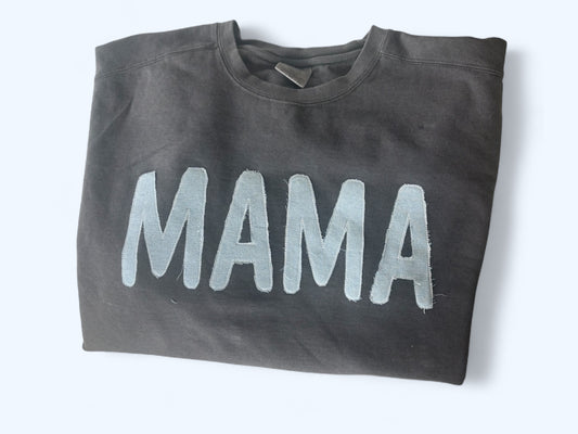 Mama Frayed Denim Sweatshirt