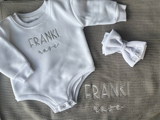 Grey Personalized Blanket, Bow & Bubble Set