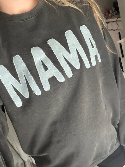 Mama Frayed Denim Sweatshirt