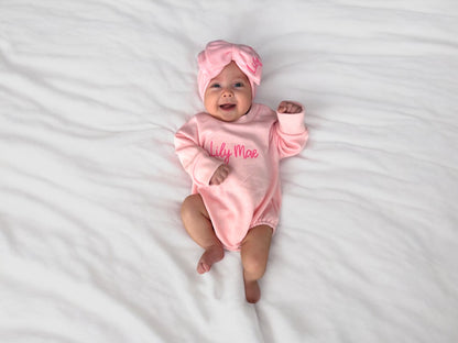Personalized Sweatshirt Bubble Romper & Bow