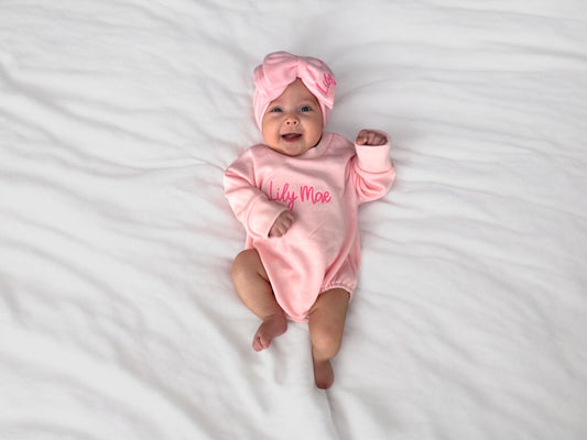 Personalized Sweatshirt Bubble Romper & Bow