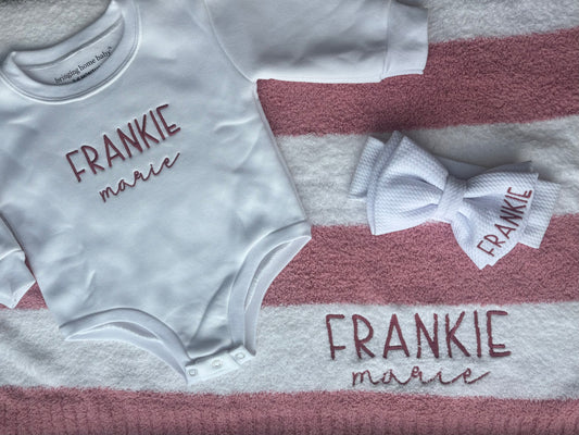 Dusty Rose Personalized Blanket, Bow & Bubble Set