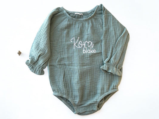 Customized Organic Cotton Long Sleeve Bubble Romper