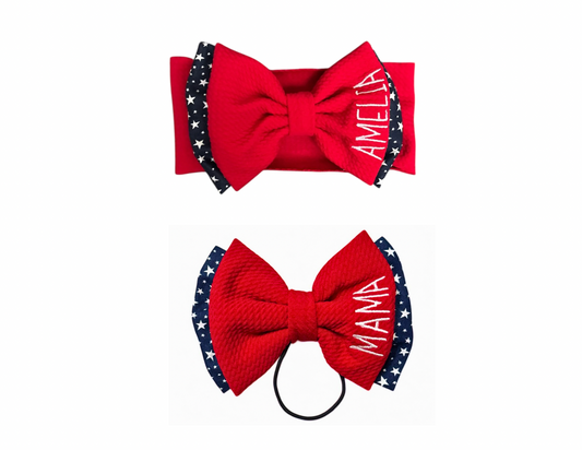 Mama & Me Matching American Flag Bow Set