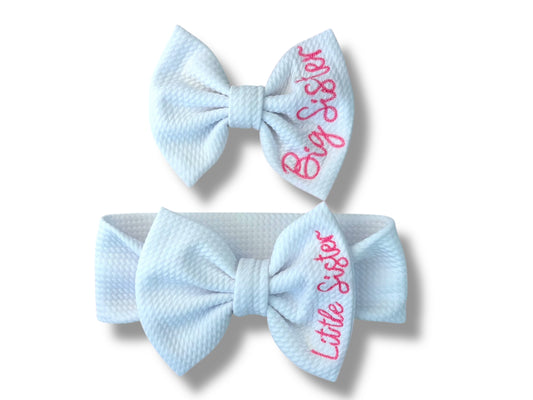 Big Sister + Little Sister Matching Bow Set White
