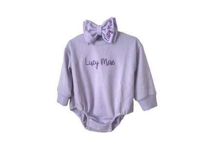 Personalized Sweatshirt Bubble Romper & Bow