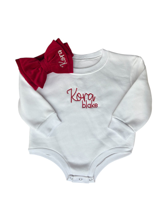 Christmas Sweatshirt Bubble Romper & Bow Set