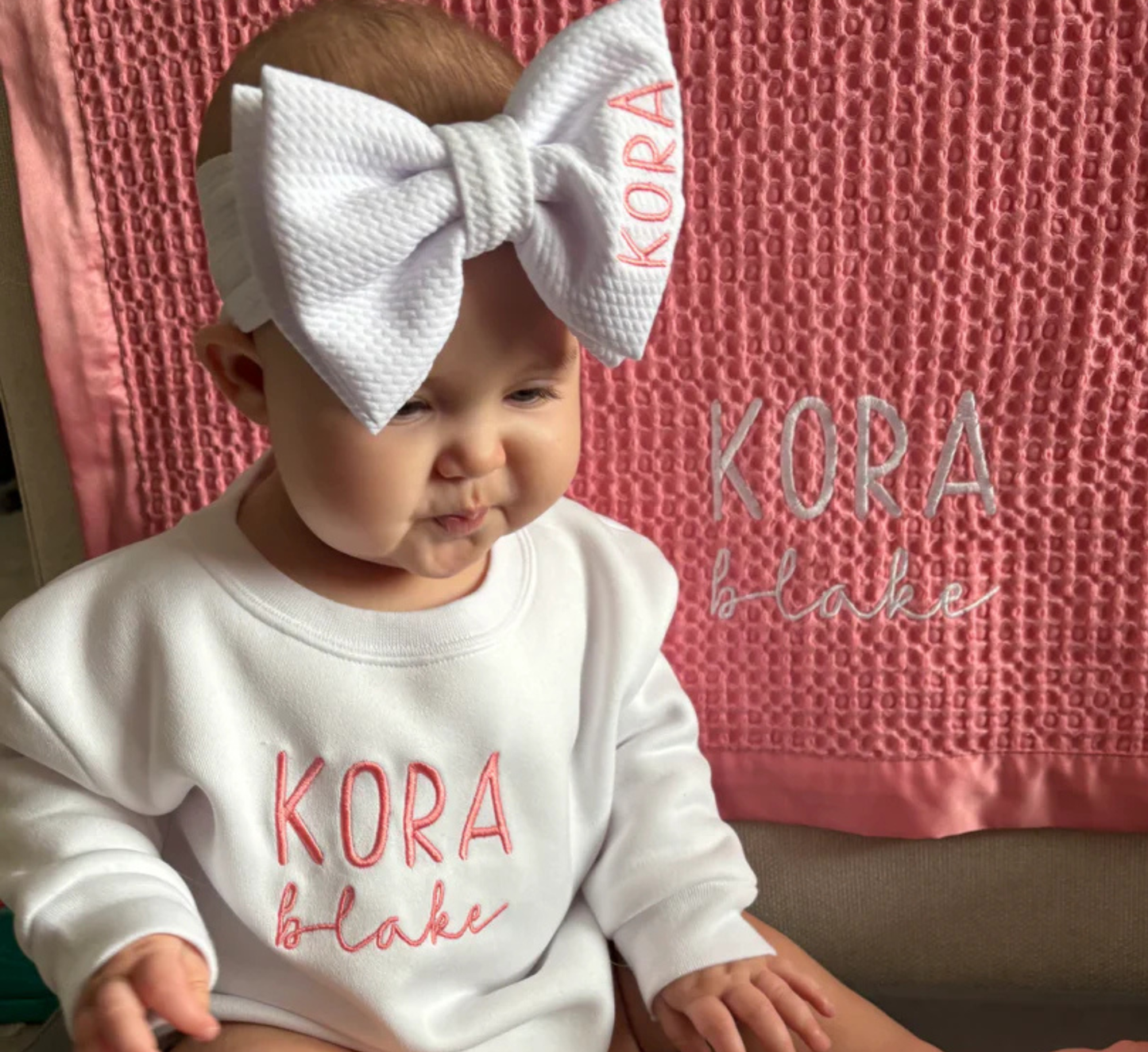 Personalized Sweatshirt Bubble Romper & Bow Set