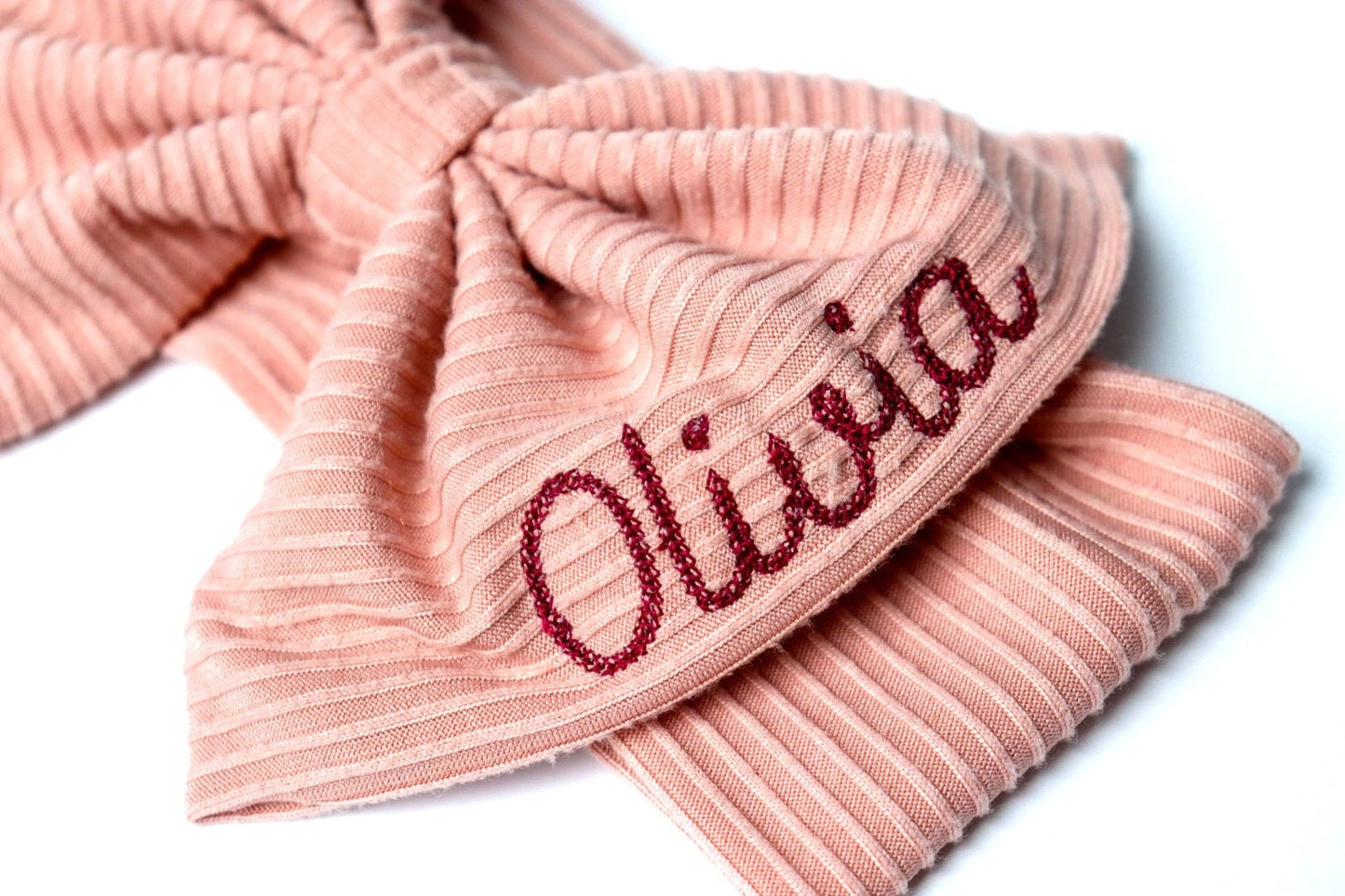 Personalized Bow Headband Pink Gift Set with Baby girl name. Custom baby gift with stretchy headband monogrammed bows for baby gift