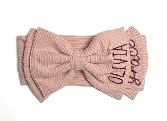 Personalized Bow Headband for newborn infant and toddler girls with first and middle name Custom Stretchy headband monogrammed bow