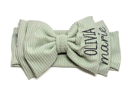 Personalized Bow Headband for newborn infant and toddler girls with first and middle name Custom Stretchy headband monogrammed bow
