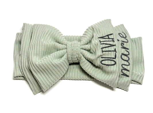 Personalized Bow Headband for newborn infant and toddler girls with first and middle name Custom Stretchy headband monogrammed bow