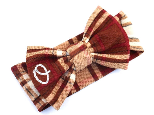 Personalized Bow Headband for baby girl with initial perfect for gifts, fall photos or thanksgiving. Custom Stretchy headband in plaid