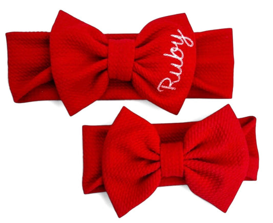 Game Day Bow Headband for Newborn, infant or toddler with Baby girl name or team logo Custom Stretchy headband monogrammed bow