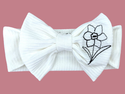 Birth month flower, birth month flower bow, january baby, december baby, april baby, may baby, june baby, july baby, august baby, november baby, september baby, october baby, baby gift, baby shower gift, custom baby bow, baby bow, infant bow, toddler
