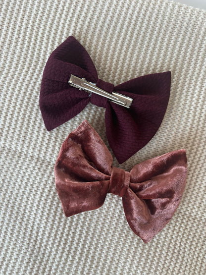 Fall bow, fall clip bow, fall bow gift set, terracotta velvet, velvet bow, fall outfit accessory, fall outfit, personalized fall bow, thanksgiving outfit, thanksgiving bow, holiday bow, holiday outfit, hair accessory