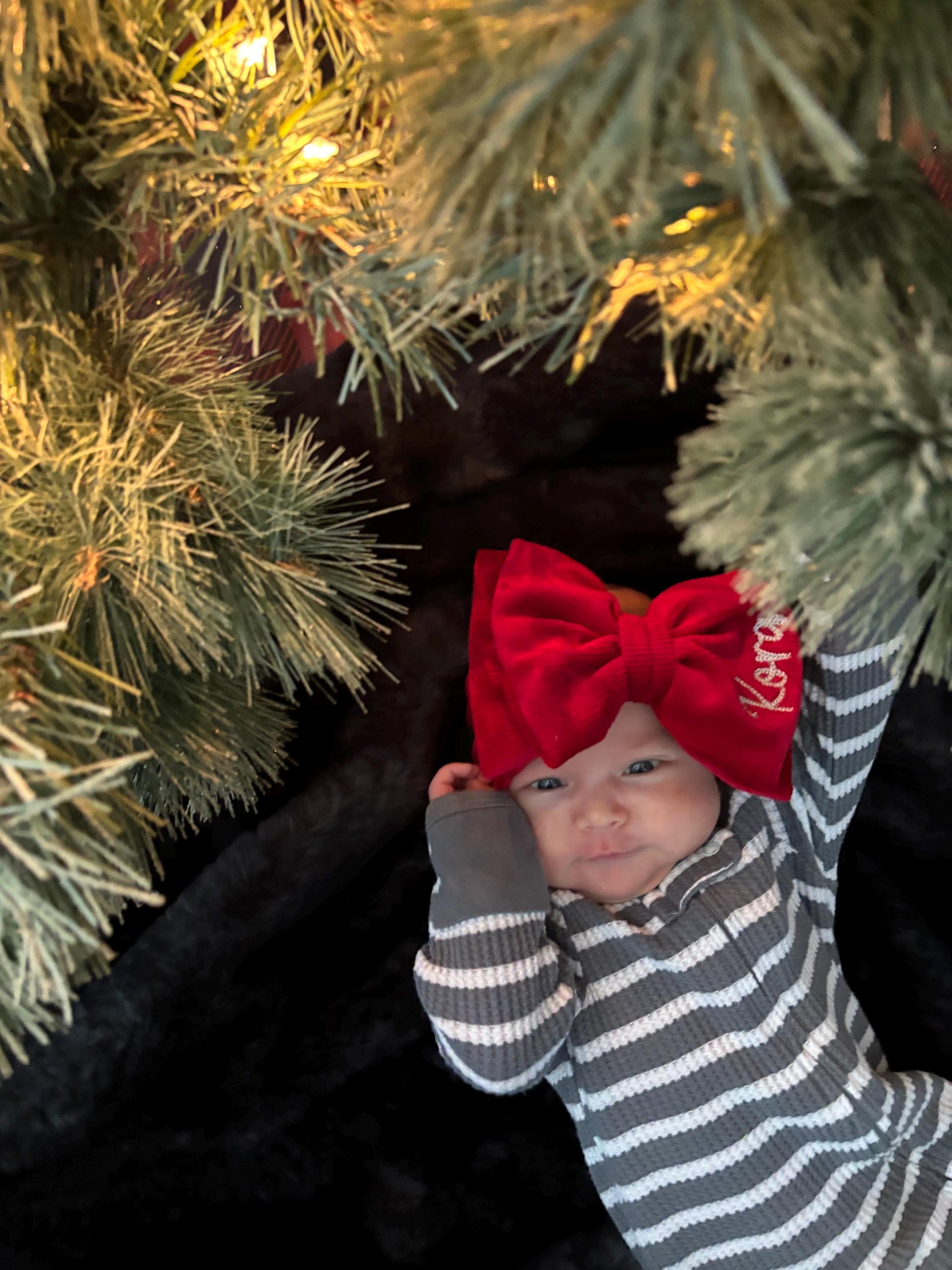 Personalized Christmas Bow Headband or Clip Bow Newborn infant toddler or adult girl name perfect for family matching and holiday pictures
