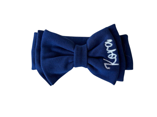 Custom Name Bow Headband, monogrammed bow, blue baby bow, Personalized baby gift, baby girl gift, newborn baby gift, Name announcement