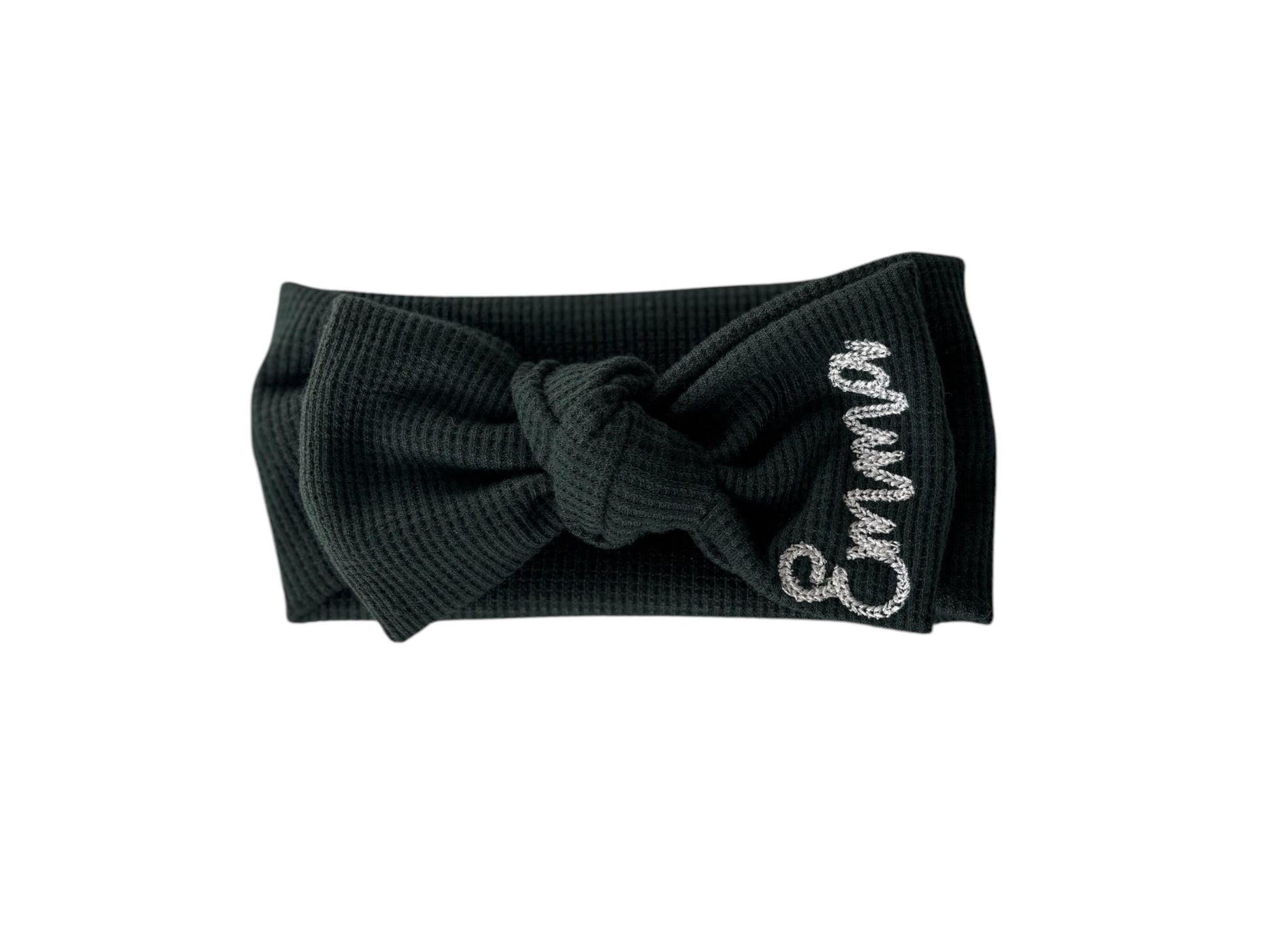 Custom Top Knot Bow, monogram bow, hunter green waffle knit, Personalized baby gift, baby girl gift, newborn baby gift, waffle top knot,