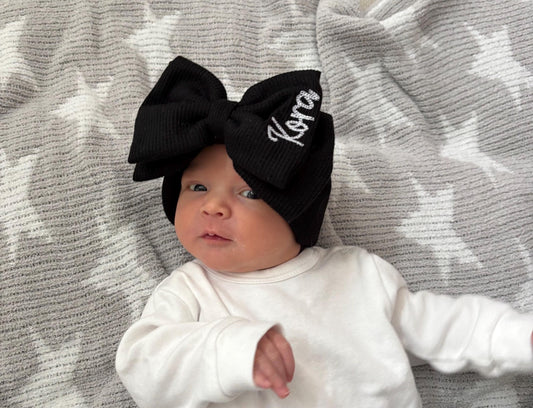 Monogram Bow Headband, Custom baby bow, black baby bow, Personalized baby gift, baby girl gift, newborn baby gift, Name announcement