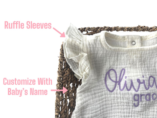 Customized bubble romper, Custom baby gift, baby Easter outfit, spring baby, baby shower gift, short sleeve romper, summer baby, sun suit
