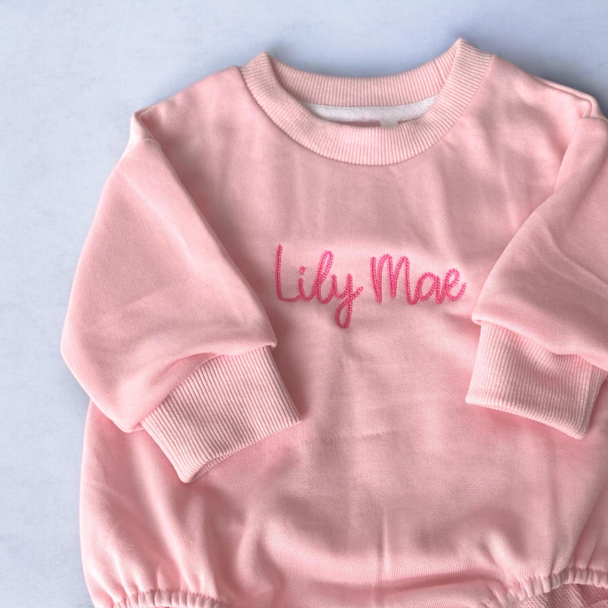 Custom sweatshirt bubble romper, baby girl outfit, personalized baby gift, embroidered baby romper, toddler bubble, baby bubble sweatshirt