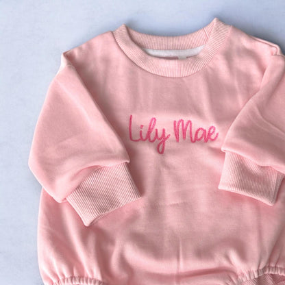 Custom sweatshirt bubble romper, baby girl outfit, personalized baby gift, embroidered baby romper, toddler bubble, baby bubble sweatshirt