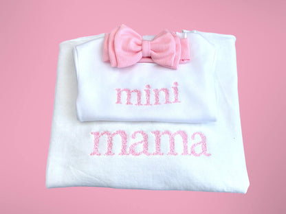 mama mini matching sweatshirt set, mama sweatshirt, floral mama sweatshirt , spring mom, Mother’s Day gift, gift for mom, girl mom, mommy and me outfit, baby girl gift, girl baby shower gift, baby girl bow, floral embroidery, spring mom