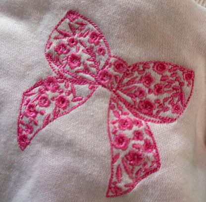 Floral Bow Embroidered Baby Romper - Custom Bubble Sweatshirt for Toddler, embroidered baby romper, toddler bubble, baby bubble sweatshirt