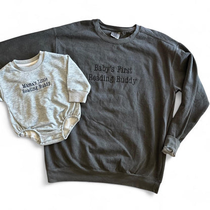 Mamas Little Reading Buddy and Baby’s First Reading Buddy Sweatshirt Set: Mommy and me, new mom gift, reading buddy, book club mom gift