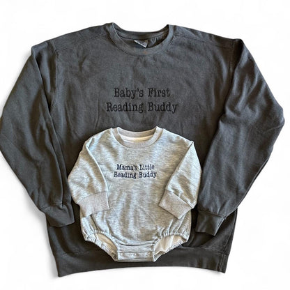 Mamas Little Reading Buddy and Baby’s First Reading Buddy Sweatshirt Set: Mommy and me, new mom gift, reading buddy, book club mom gift