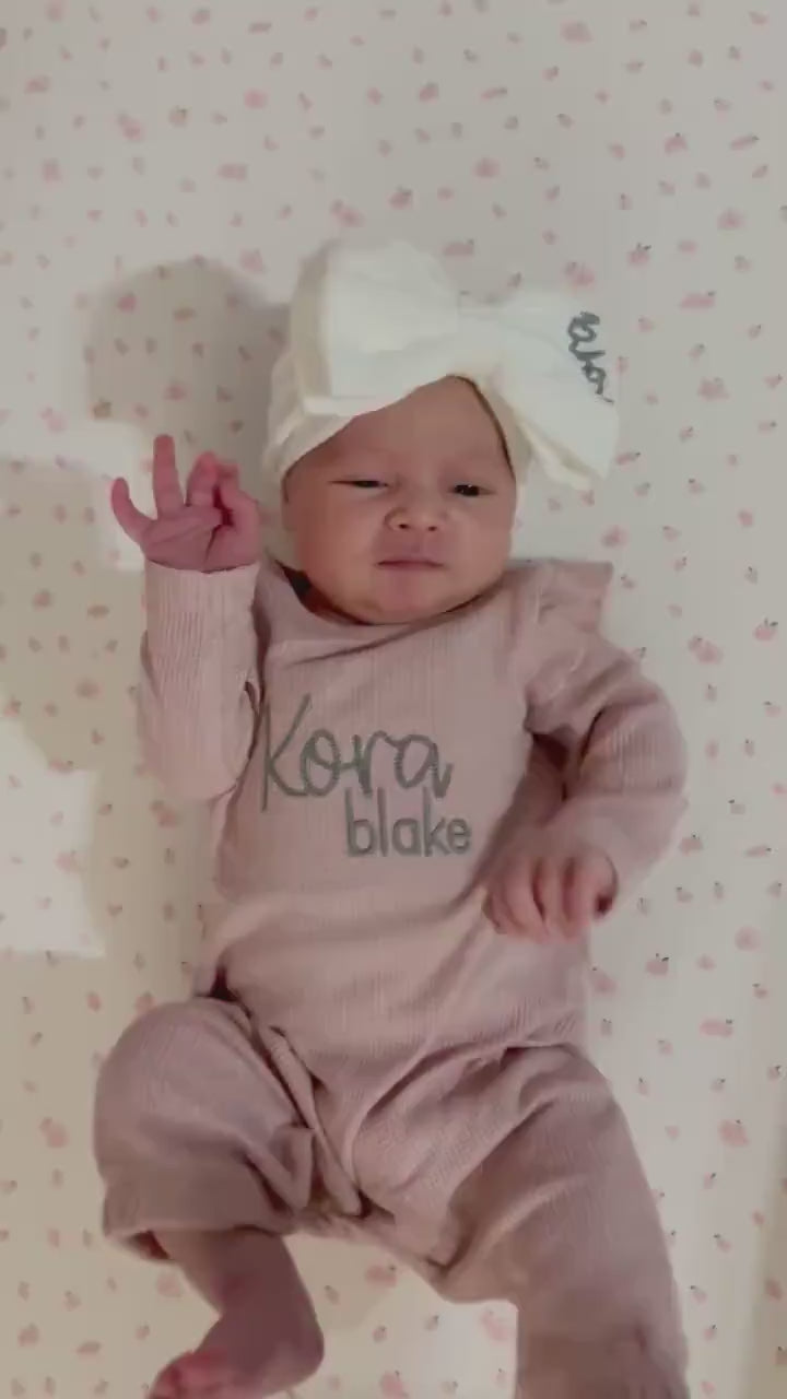Personalized Bow Headband and Jumper / Romper Set For Baby Girl | Soft, Stretchy Quality Bow Headband Customizable for Gifts and Newborn