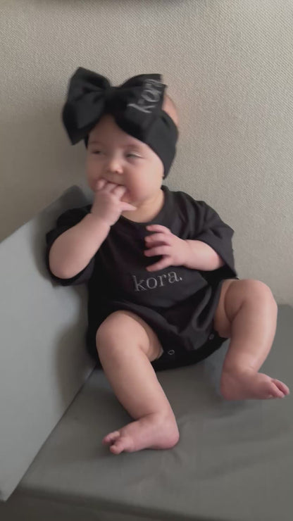 Personalized Black Tee Romper & Bow Set